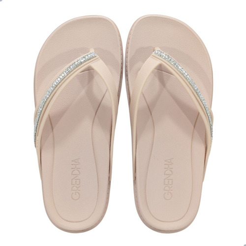 Chinelo Dedo Grendha Luar Nude Tira C/ Strass