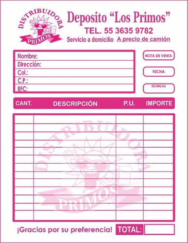 500 Notas 1 Copia Autocopiante Media Carta 2 Tintas En Block