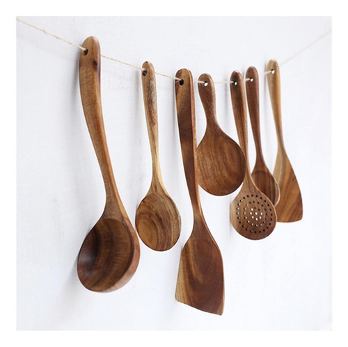 C 7 X Madeira Kitchen Utensilios Set Colher