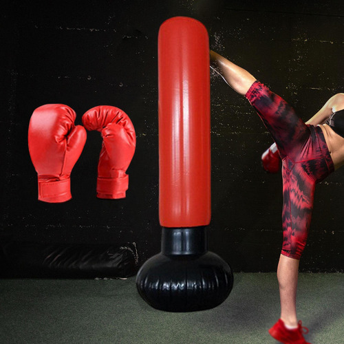 Bolsa De Boxeo Inflable Con Guantes De Boxeo Rojo