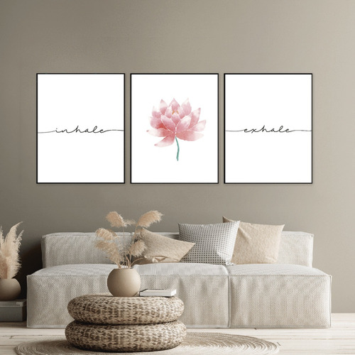 3 Cuadros Modernos - Tríptico - Inhale Exhale Loto 30x40