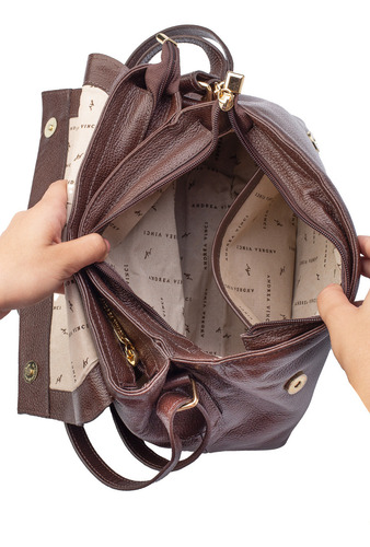 Bolsa Tiracolo De Couro Liso Com Tampa Rose Cor Café