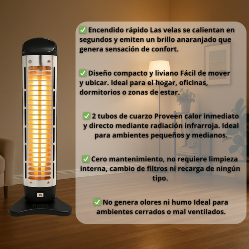 Estufa Eléctrica Vertical Cuarzo Bajo Consumo 1200w Premium