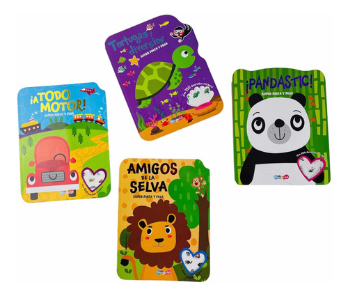 Colección 4 Libros Para Colorear Con Stickers