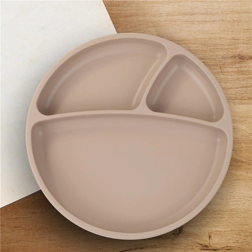 Porções de prato de bebê de silicone Minikoioi +6 meses de bege