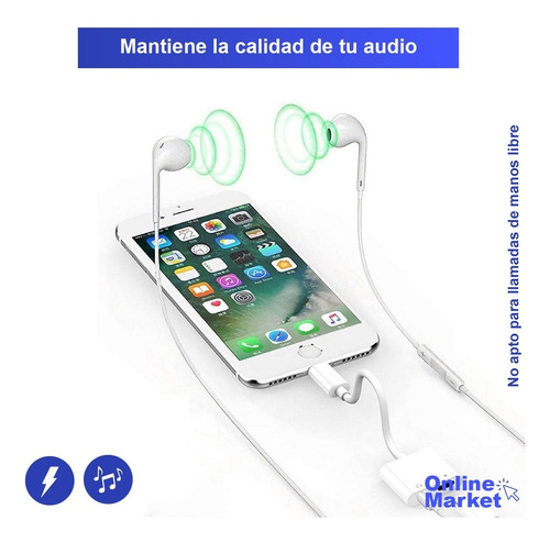 Imagen 6 de 10 de Splitter Compatible iPhone iPad - Auricular 3.5mm + Carga