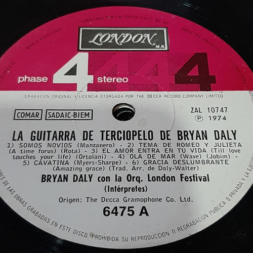 Sin Tapa Disco Bryan Daly Guitarra Terciopelo Orq London Cl0