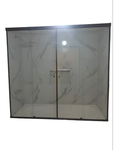 Mampara Baño 4 Hojas Transp/negro Vidrio 8 Mm 160x170 Cm