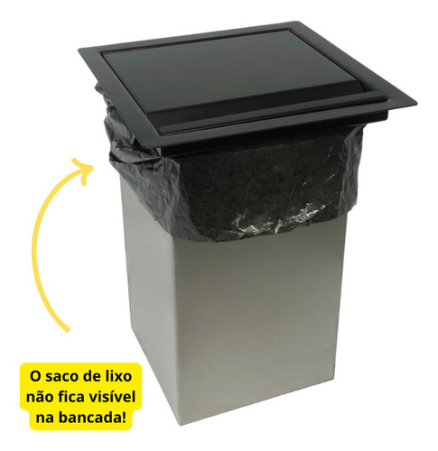 Lixeira De Embutir Preta 5 Litros Inox Quadrada Gourmet Cor Preto