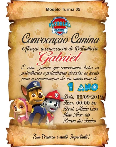 Convite de aniversário patrulha canina Edite Online