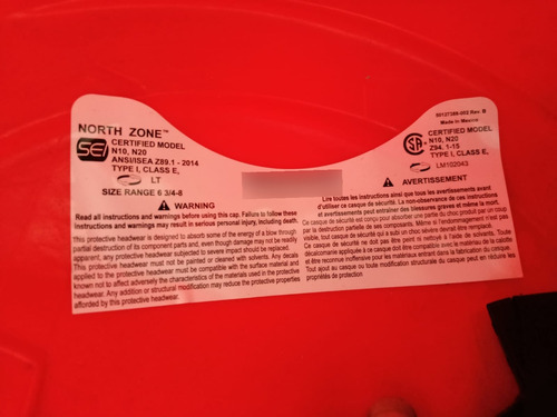 Casco De Ajuste Rápido Honeywell North Zone N10 N20 Belfor Color Rojo