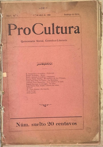 Procultura Revista Social Literario 1908 Pezoa Veliz