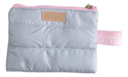 Cartuchera Plana Matelasse Puffer Organizador Viaje Omaomi Gris Con Rosa Lisa
