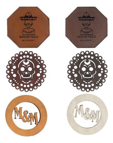 Manteles Individuales Porta Vasos Cuero Piel Personalizado Color Dorado