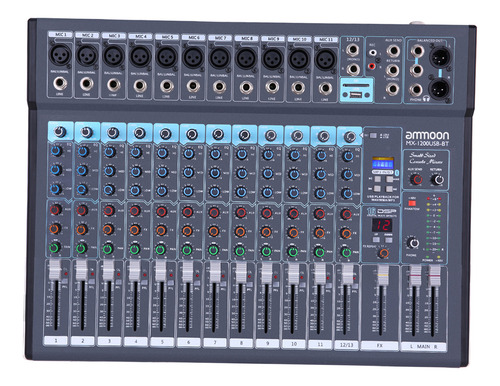 Misturador De Mesa De Mixagem Ammoon Mx-1200usb-bt De 12 Can