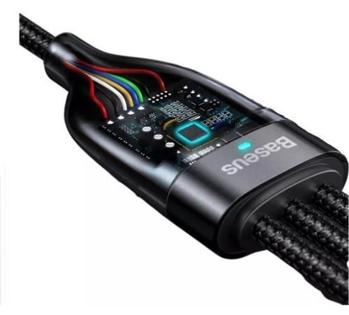 Cable microcargador Baseus 3 en 1 USB-C P C Lightning de 100 W, color negro