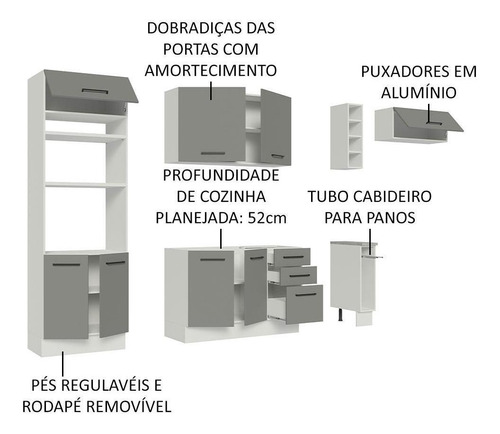 Cozinha Completa Agata Madesa 290003 C Armá Balc S Tampo Bc Cor Branco/Cinza