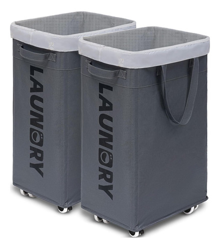 Cesta De Lavandería Con Ruedas 2 Unidades 75 Litros Plegable
