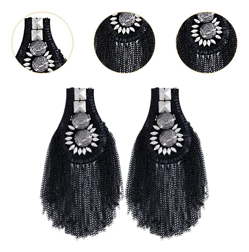 2 Piezas Aleación Tassel Link Chain Epaulets Negro