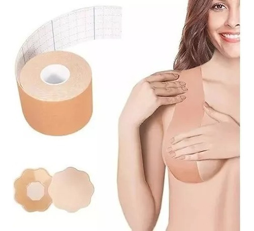 Combo Cinta Boob Tape 5 Mts + 10 Pezoneras Hipoalergénicas