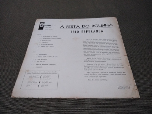 Lp Vinil Trio Esperança A Festa Do Bolinha - 1966 Mono (Usado)