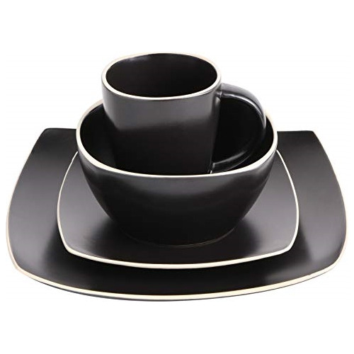 Juego De Vajilla Para 4 16 Unidades Color Negro Mate