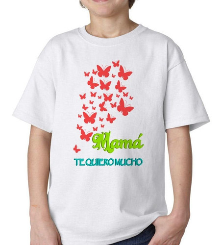 Remera De Niño Frase Mama Te Quiero Mucho Corazones