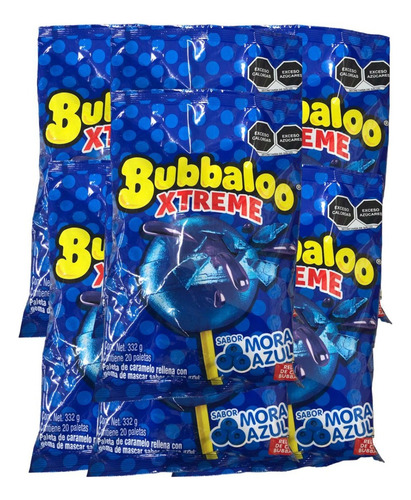 100 Paletas Bubbaloo Xtreme Chicle Mora Azul