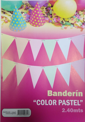 Imagen 2 de 3 de Guirnalda Banderines Color Pastel Surtido 2.4mts Cotillon