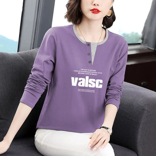 Camiseta Casual De Manga Larga De Algodón Para Mujer