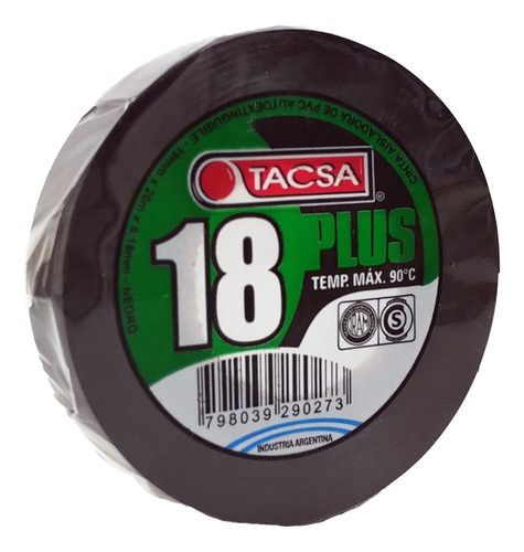 Cinta Aisladora Pvc Tacsa 18 Plus Negra 10 Metros Pack X 10 Color Negro Lisa