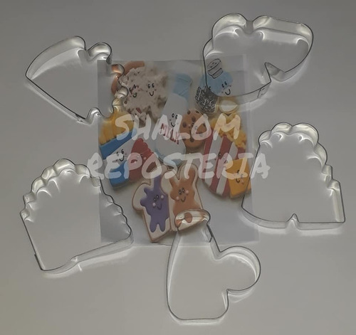 *kit 5 Cortadores Galleta Comida Leche Papas Pan Pizza Saleros Fondant Pasta Flexible Royal Icing