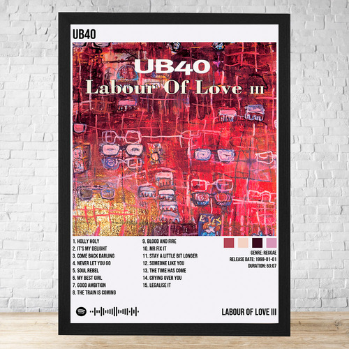Cuadro Ub40 Labour Of Love Iii 30x40 Con Vidrio Y Marco C963 Negro Clasico