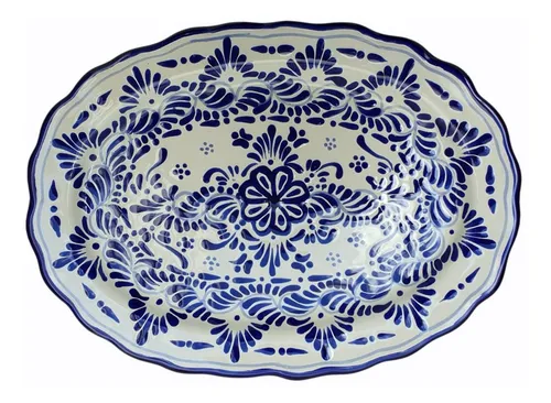 4 Platos Ovalados De Talavera Con Sello De Autenticidad