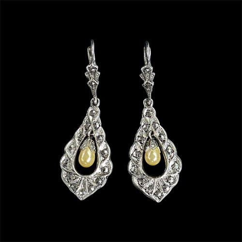 Aros De Plata 900 Con Marquesita Y Perla De Cultivo (Usado)