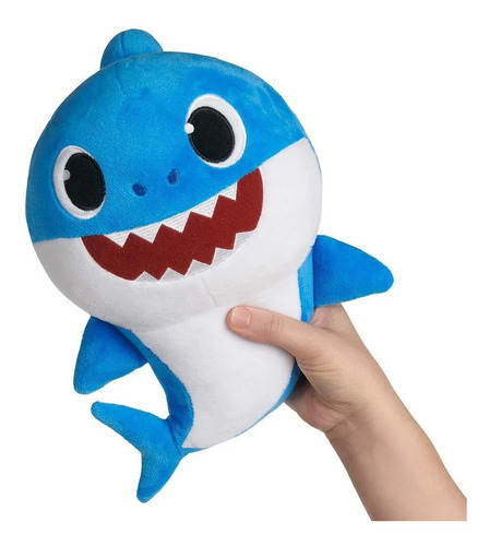 Imagem 1 de 5 de Pelúcia Baby Shark - Azul 30cm Musica Som Bebê Tubarão Sunny