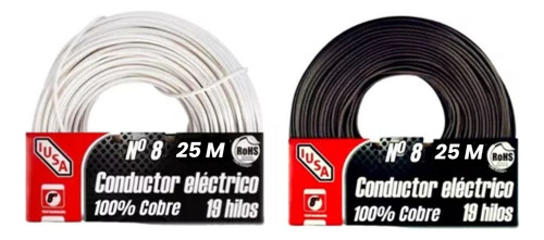 Cable Cobre Thw Calibre #8 25 M Iusa (2 Rollos)
