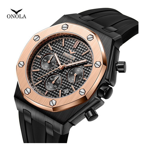 Reloj De Pulsera Cronógrafo Onola Fashion Quartz Color De La Correa Black Rosé
