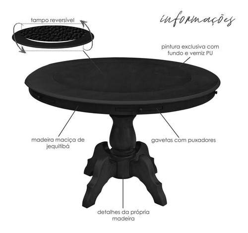 Mesa De Jogos Montreal Preto Com 4 Cadeiras Preto- Gran Belo