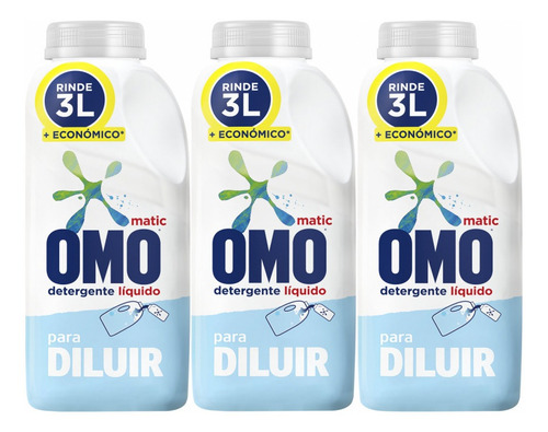 Imagen 2 de 2 de Omo Detergente Líquido Para Diluir 3 Unid De 500ml 3lt C/u