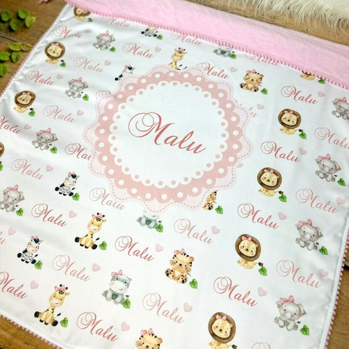 Manta Bebê Personalizada Cor Branco Animais