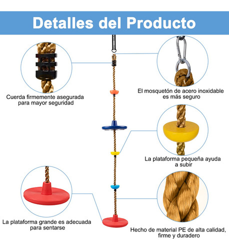 Columpio De Escalera De Cuerda Con Nudo Y Asiento Ajustable