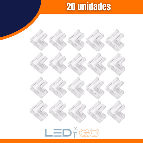 Kit 20 Conector L Emenda Fita Led Cob 2 Vias Monocor 10mm