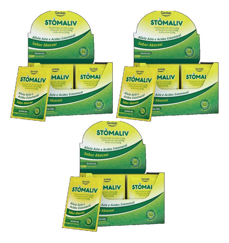 Kit 3 Caixa Stomaliv Azia Sabor Abacaxi 50 Sachê - Geolab