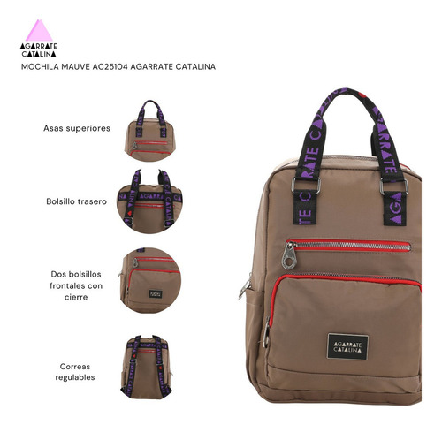 Mochila Mauve Agarrate Catalina Color Naranja Diseño de la tela Liso