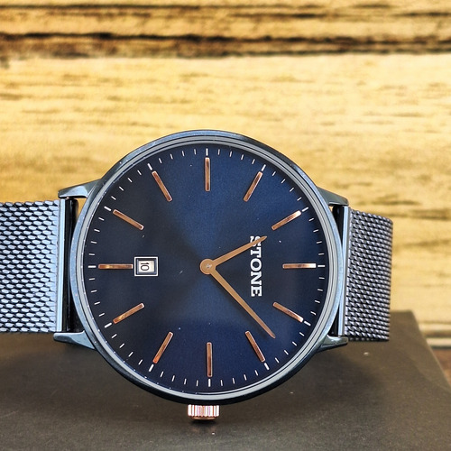 Reloj Stone Malla Tejida C/calendario Azul