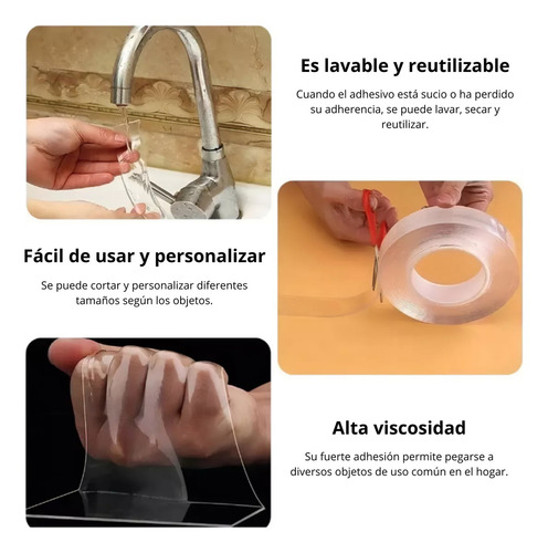 Cinta Bifaz Siliconada Hemmel 5 Metros Nano Alta Adherencia Nanotecnología Ancho 25 Mm