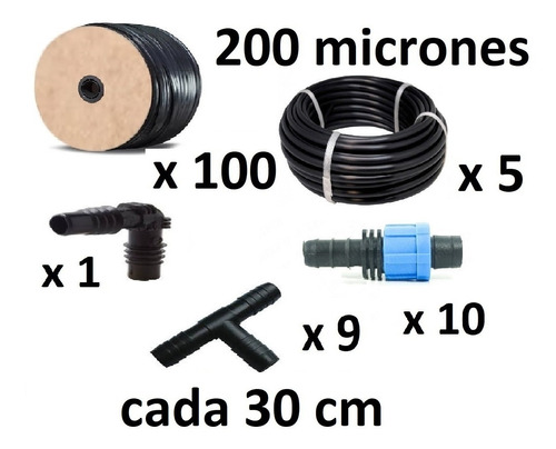 Kit Cinta De Goteo X 100 M C/30 Cm#200 Micr. + Conectores