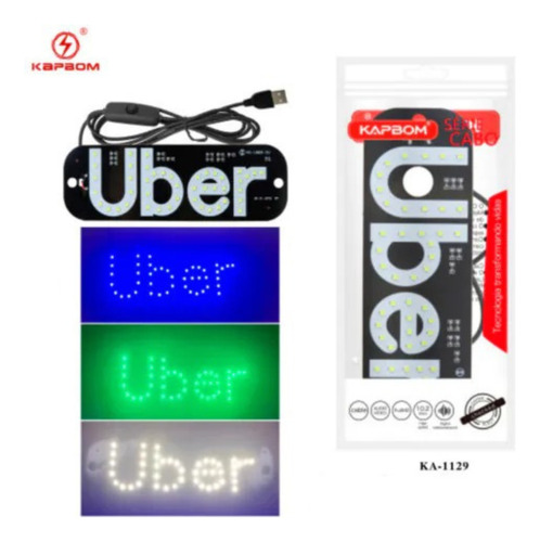 Placa Uber Ventosa Led Motorista Aplicativo Branco