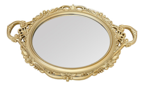 Bandeja Decorativa Con Espejo, Mesa De 40cmx23cm Dorado